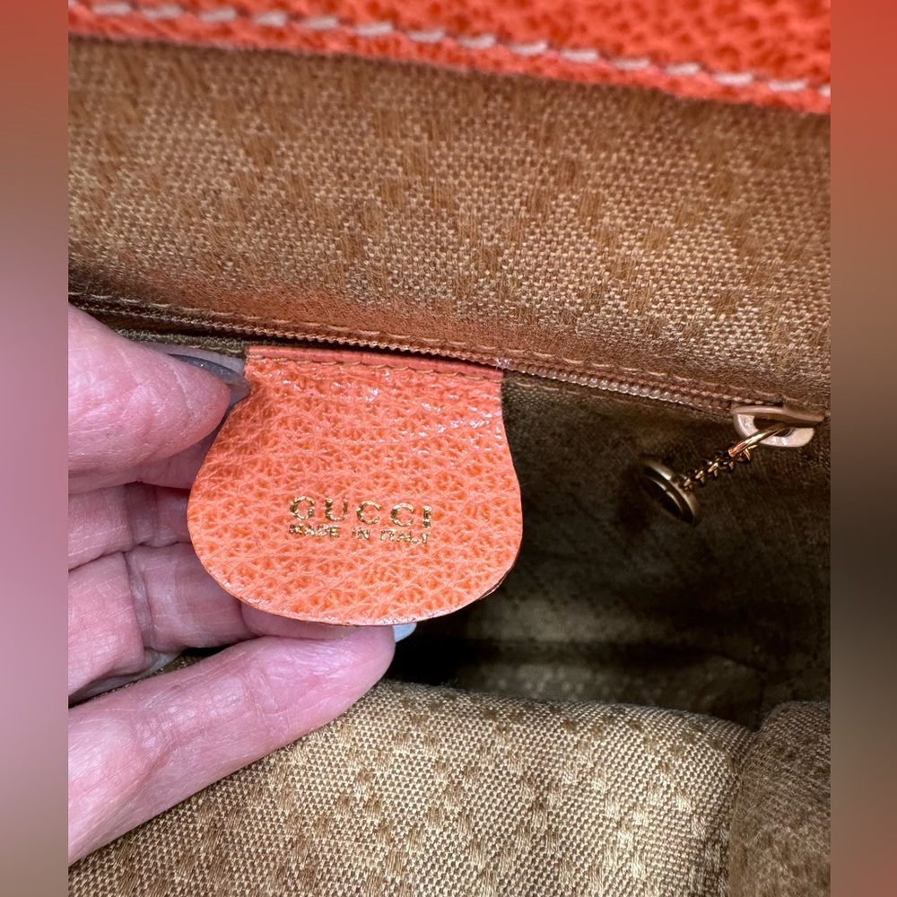 Gucci-Authentic-Vintage - Bamboo Backpack Purse Suede Leather Orange - Picture 9 of 16